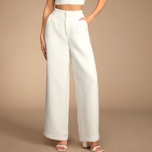 Lulus Chic And Sophisticated Ivory Tweed Wide-leg Pants White - Size M